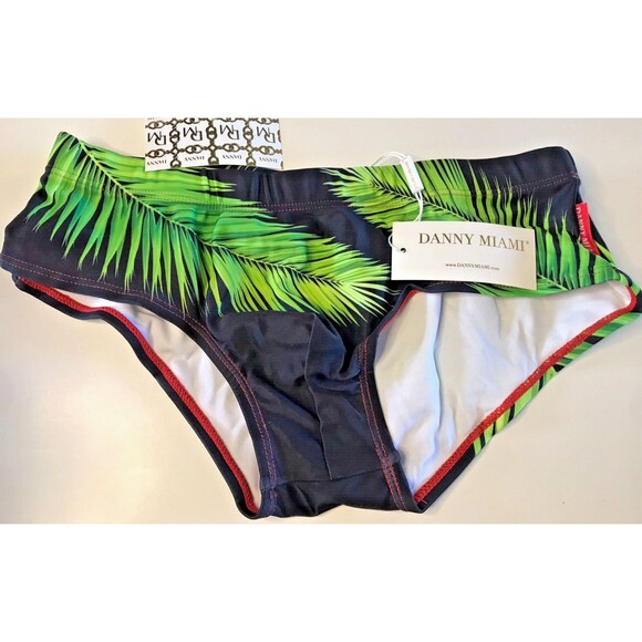 New Men's Danny Miami Black Palm Trees Bikini Swim Brief S Small Sexy Gay - Picture 1 of 7